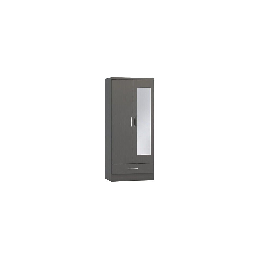 Seconique Nevada Mirrored 2 Door 1 Drawer Wardrobe In 3D Effect Finish Grey