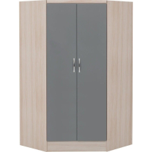Nevada 2 Door Corner Wardrobe in Grey Gloss and Oak Effect Finish