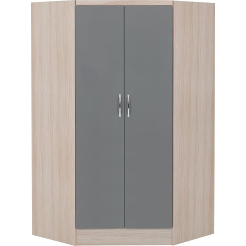 Seconique Nevada 2 Door Corner Wardrobe in Grey Gloss and Oak Effect Finish