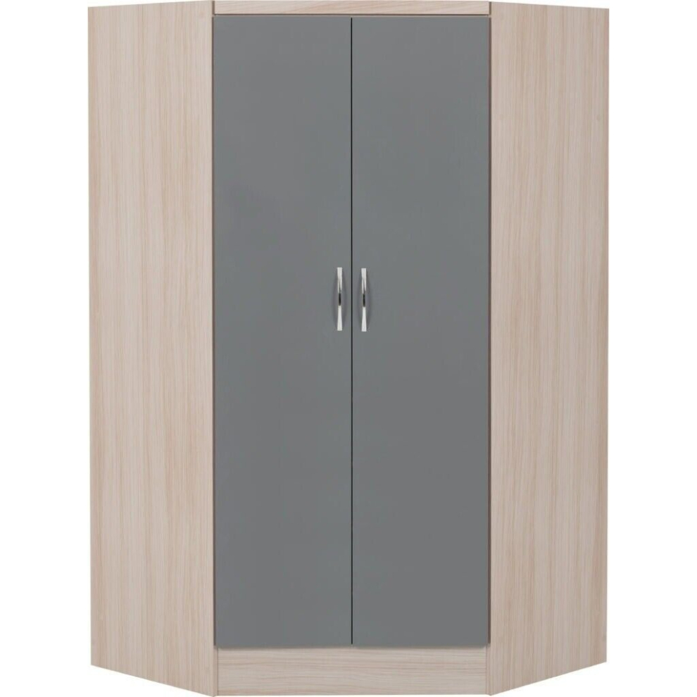 Nevada 2 Door Corner Wardrobe in Grey Gloss and Oak Effect Finish