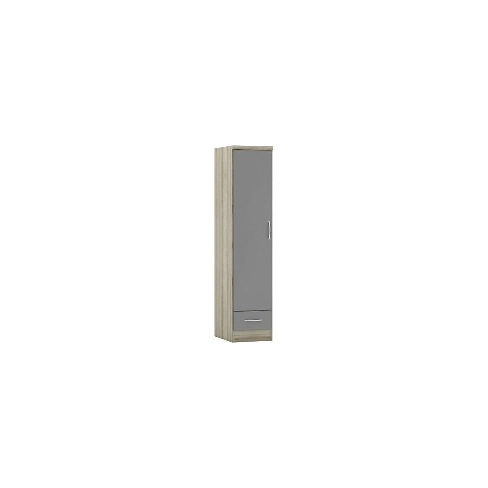 Seconique Nevada 1 Door 1 Drawer Wardrobe Gloss And Oak Effect Grey