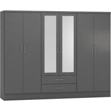 Nevada 6 Door 2 Drawer Mirrored Wardrobe 3D Effect Grey