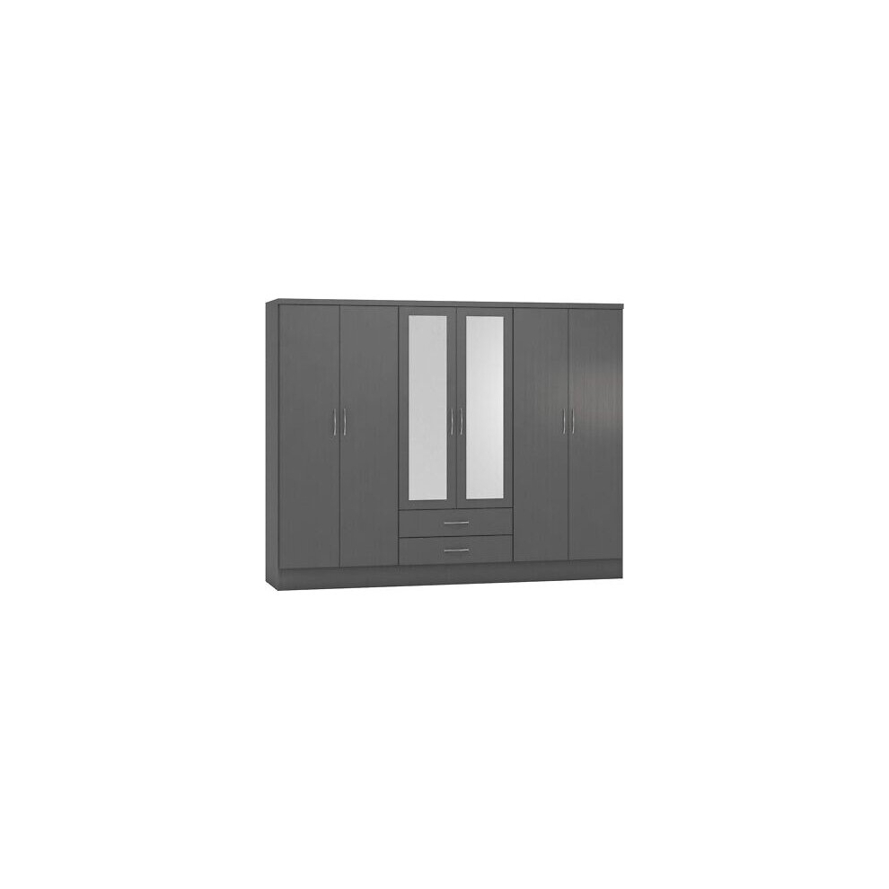 Nevada 6 Door 2 Drawer Mirrored Wardrobe 3D Effect Grey