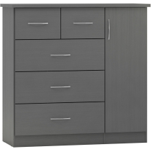 Nevada 1 Door 5 Drawer Low Wardrobe Grey Gloss and Oak Effect