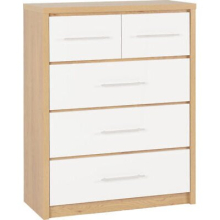 Seville 3+2 Drawer Chest White High Gloss/Light Oak Effect Veneer