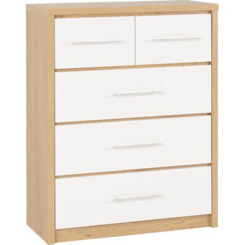 Seconique Seville 3+2 Drawer Chest White High Gloss/Light Oak Effect Veneer