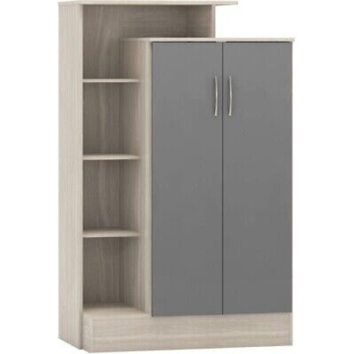 Seconique Nevada Petite Open Shelf Wardrobe Grey Gloss/Light Oak Effect Veneer