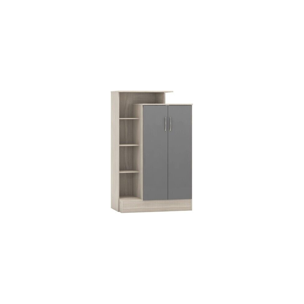 Nevada Petite Open Shelf Wardrobe Grey Gloss/Light Oak Effect Veneer