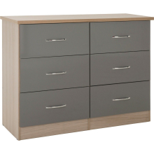 Nevada 6 Drawer Chest Grey Gloss/Light Oak Effect Veneer