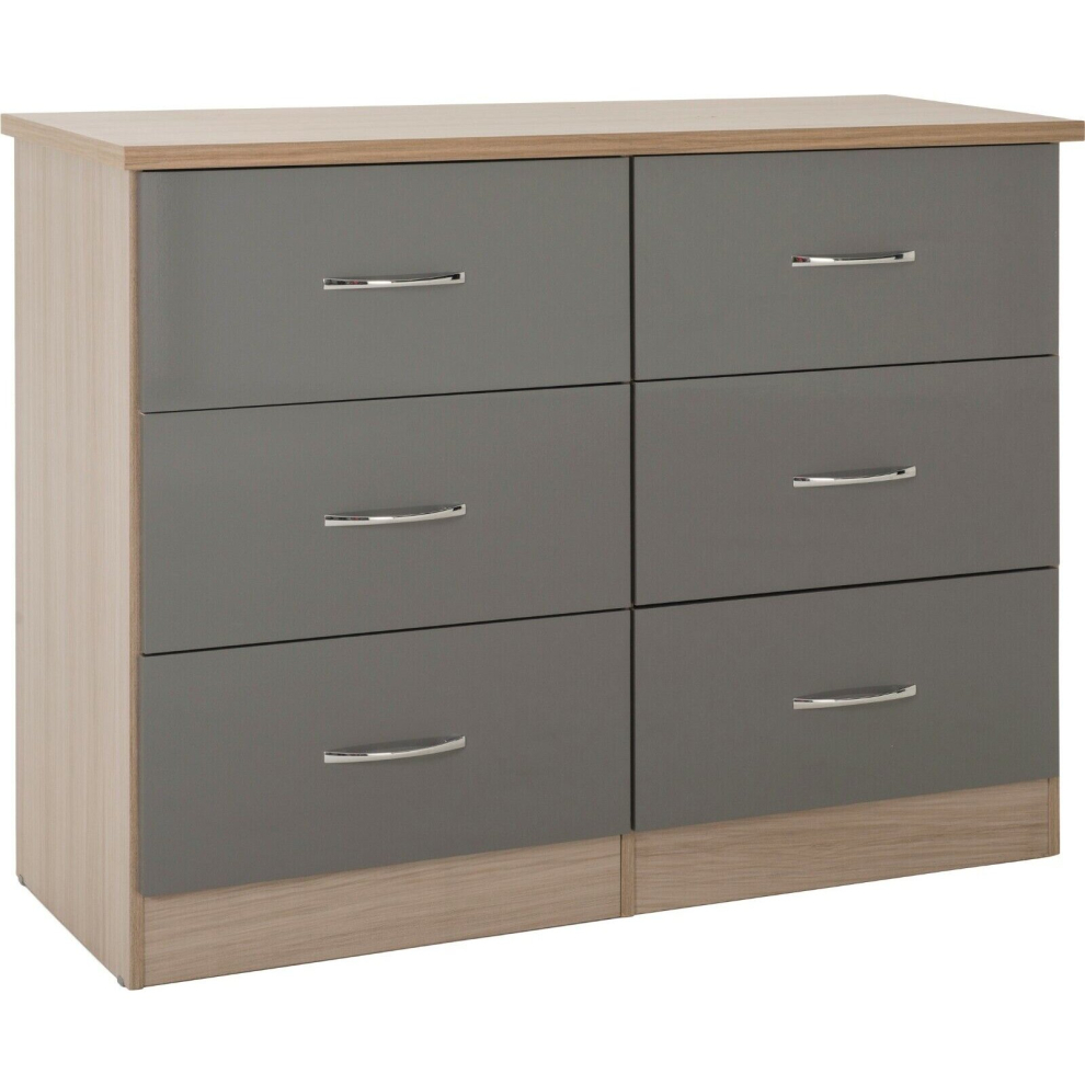 Nevada 6 Drawer Chest Grey Gloss/Light Oak Effect Veneer