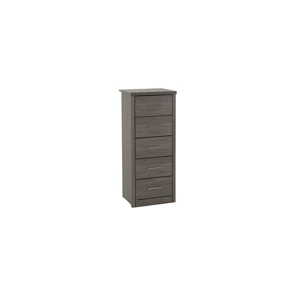 Seconique Lisbon 5 Drawer Narrow Chest Wood Grain Black