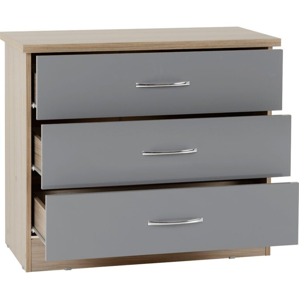 Nevada 3 Drawer Chest Grey Gloss/Light Oak Effect Veneer