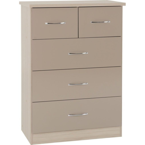 Seconique Nevada 3+2 Drawer Chest Oyster Gloss/Light Oak Effect Veneer