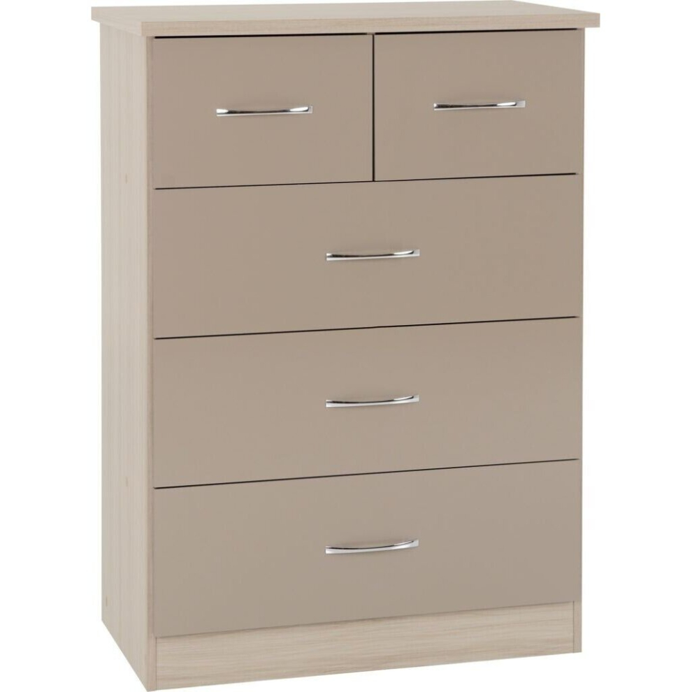 Seconique Nevada 3+2 Drawer Chest Oyster Gloss/Light Oak Effect Veneer Black