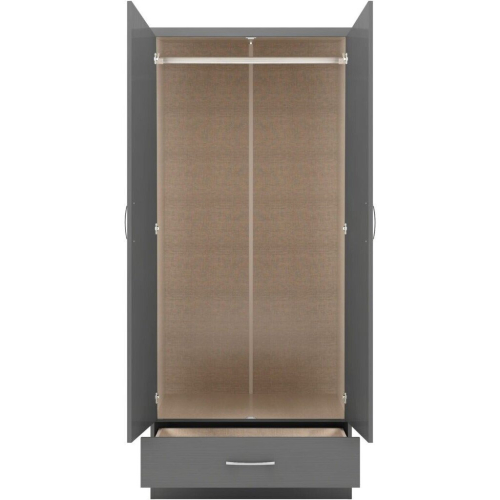 Seconique Nevada Mirrored 2 Door 1 Drawer Wardrobe in 3D Effect Grey Finish 2