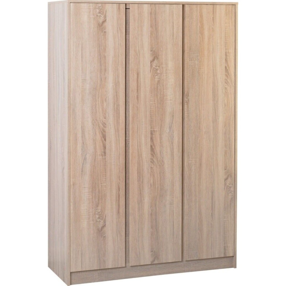Seconique Malvern 3 Door Wardrobe In Sonoma Oak Effect Finish Hanging Rail And Shelving
