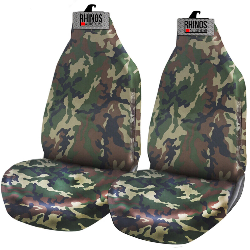 Rhinos Autostyling For Jeep Renegade (2015 ON) - Heavy Duty Durable Nylon Driver Passenger Green Camouflage Pair Waterproof Car Van Front Seat Covers