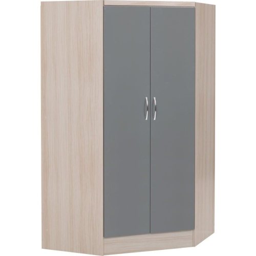 Seconique Nevada 2 Door Corner Wardrobe in Grey Gloss and Oak Effect Finish 2