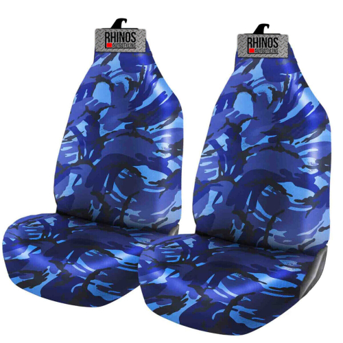 FOR Honda Jazz (2008-2011) - Heavy Duty Durable Nylon Driver Passenger Blue Camouflage Pair Waterproof Car Van Front Seat Covers Protectors - 2 x Fron
