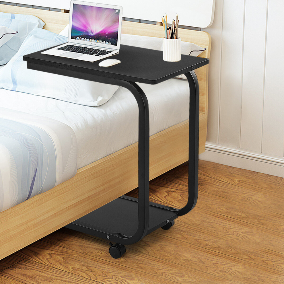 C-Shaped Bedside Table Laptop Side Table W/4 Wheels Sofa End Table