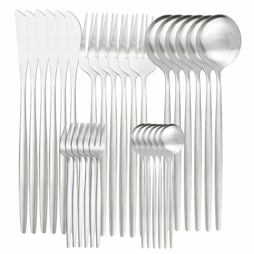 (Silver) Cutlery Set Knife Fork Spoon Tableware Cake Fruit Fork Stainless Steel Flatware