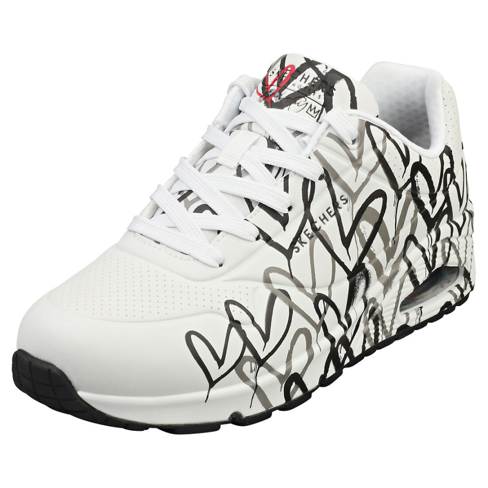 (6) Skechers Uno Spread The Love Womens Fashion Trainers in White Black