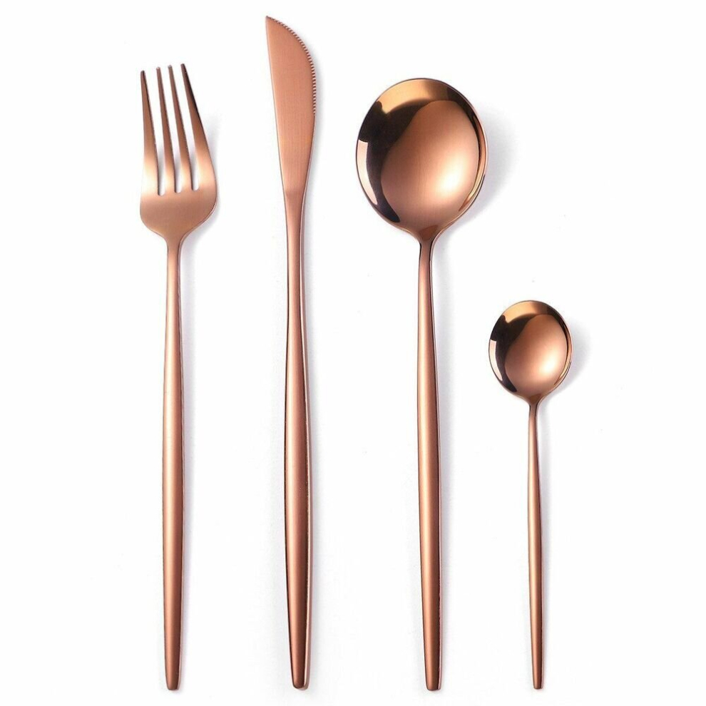 (Rose gold) Dinnerware Set Dinner Knife Fork Spoon Stainless Steel Tableware Cutlery Gift