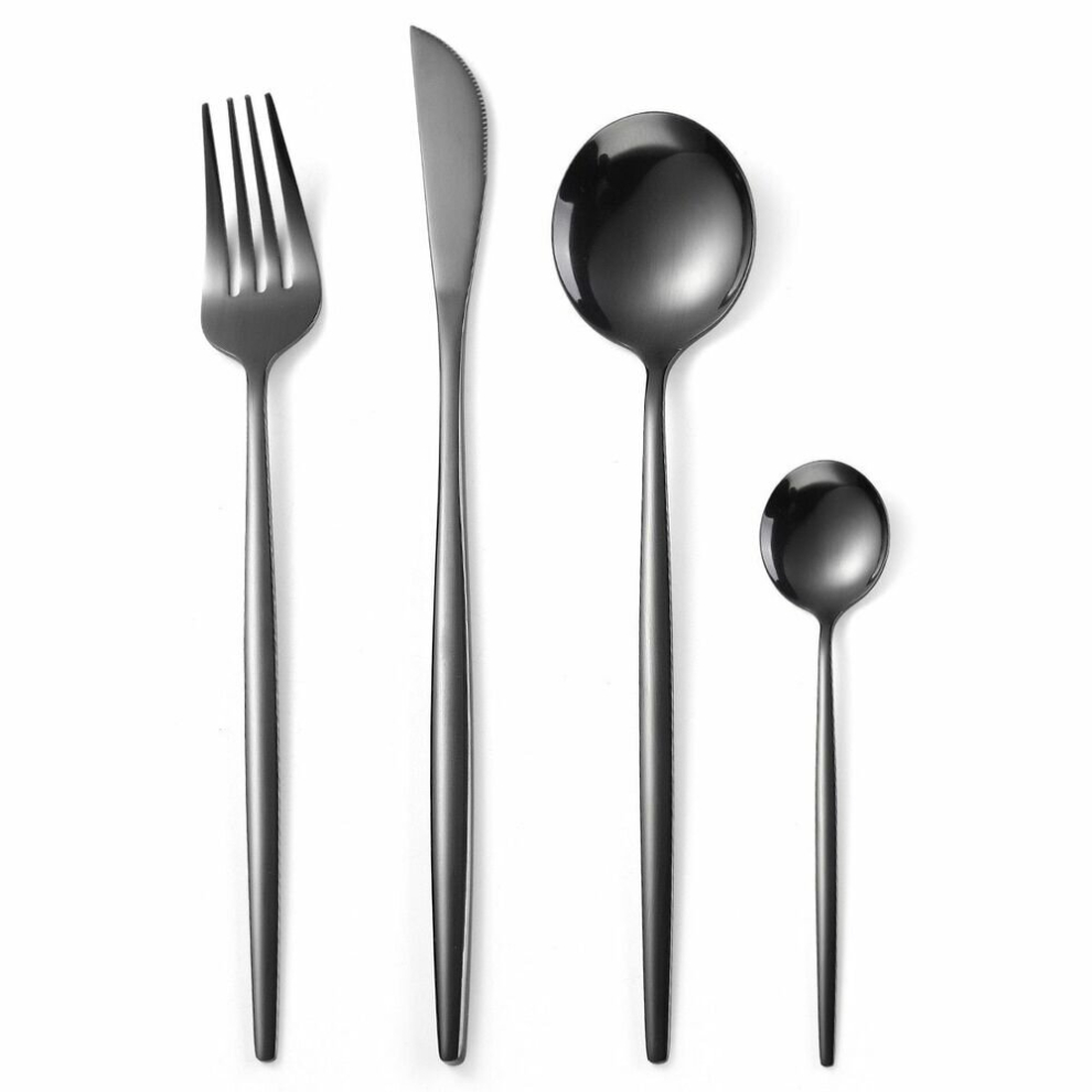 (Black) Dinnerware Set Dinner Knife Fork Spoon Stainless Steel Tableware Cutlery Gift