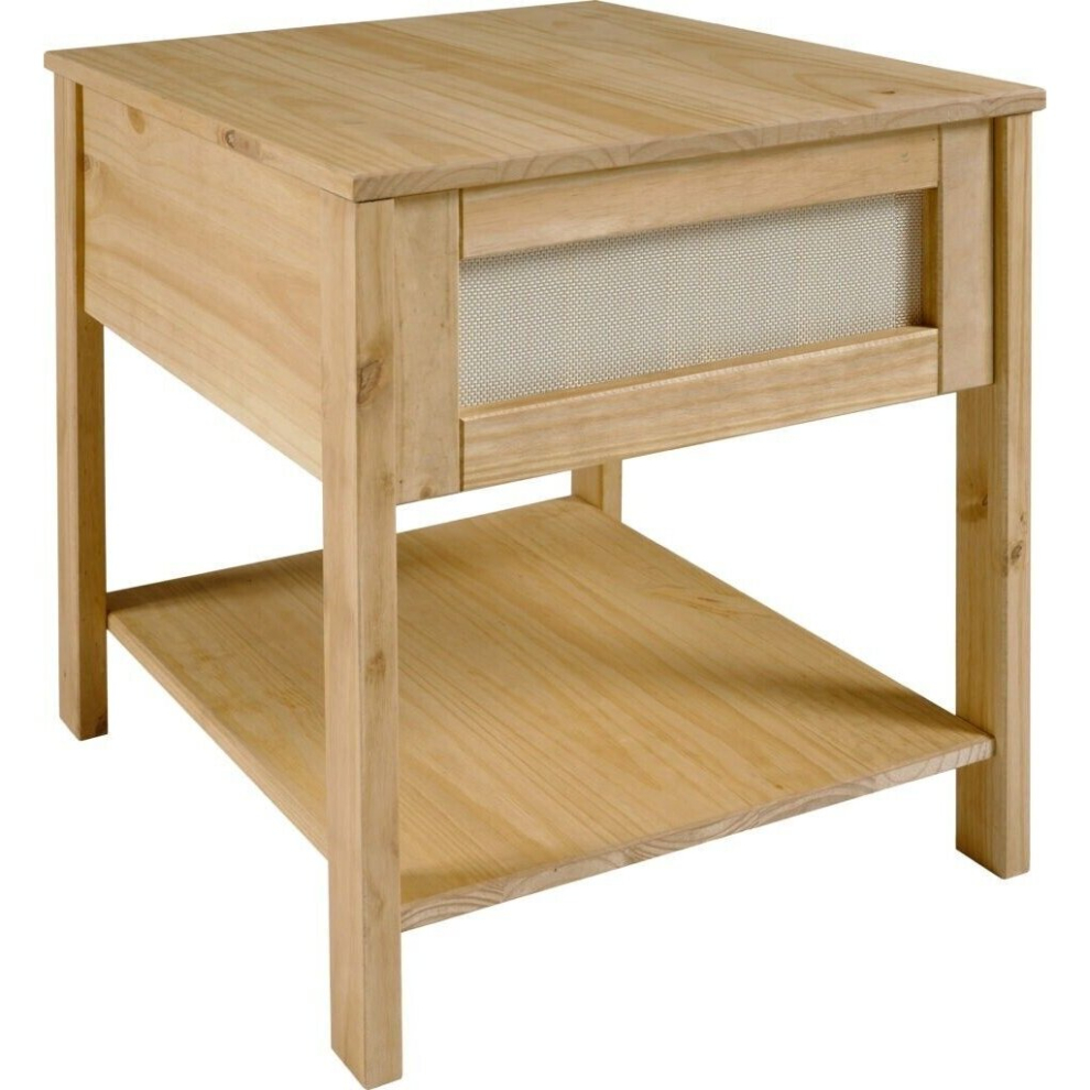 Corona Rattan Side End Lamp Table in Distressed Wax Pine Effect