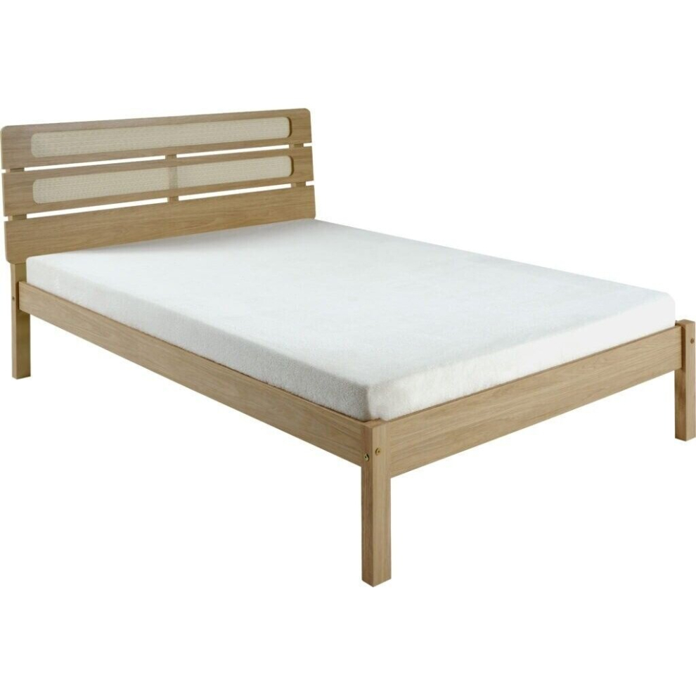 Santana 5ft Kingsize Bed Frame in Light Oak and Rattan Effect