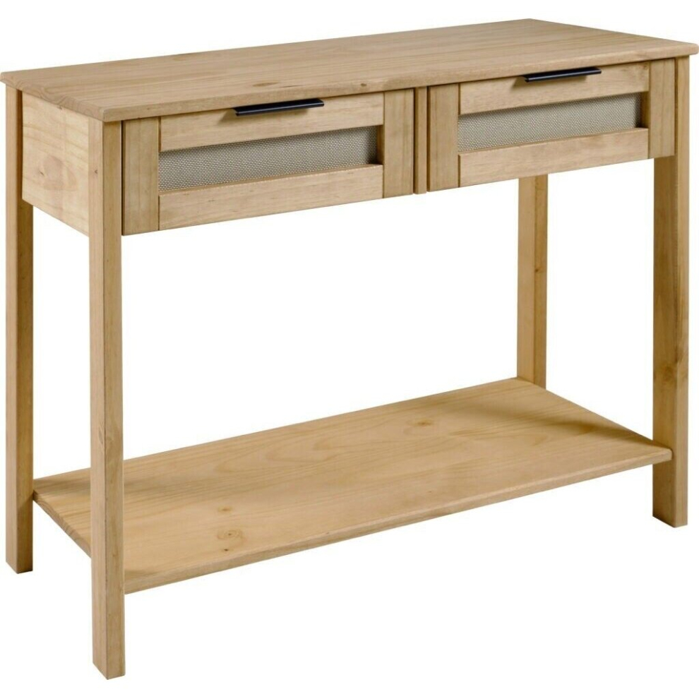Corona Rattan 2 Drawer Console Table in Distressed Wax Pine