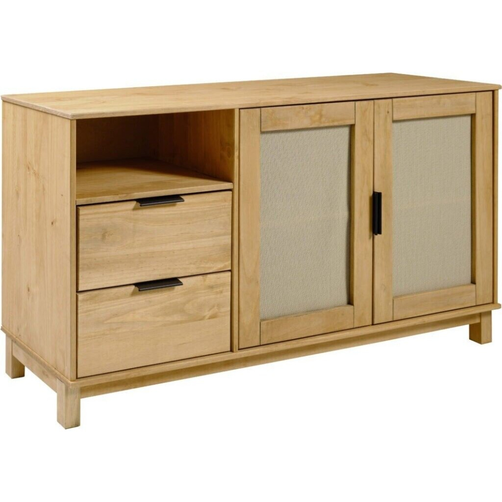 Seconique Corona Rattan 2 Door 2 Drawer Sideboard In Distressed Wax Pine Brown
