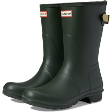 (Women's UK 4) Women's Back Adjustable Green Short Wellie Boots