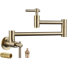 (Type A Brushed Gold) Copper Pot fill Faucet Over Stove, Wall Mount Kitchen Faucet, Brass Folding Faucet Double Swing Arm