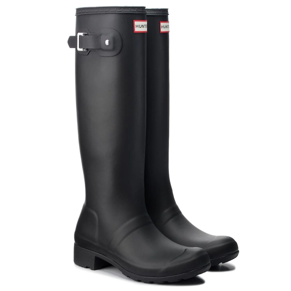 (Women's UK 7) Women's Black Adjustable Tour Tall Wellingtons