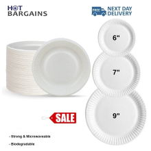 (7", 200) Disposable Paper Plates White 6" /7" /9" /10" Hygiene Proof Sealed Pack