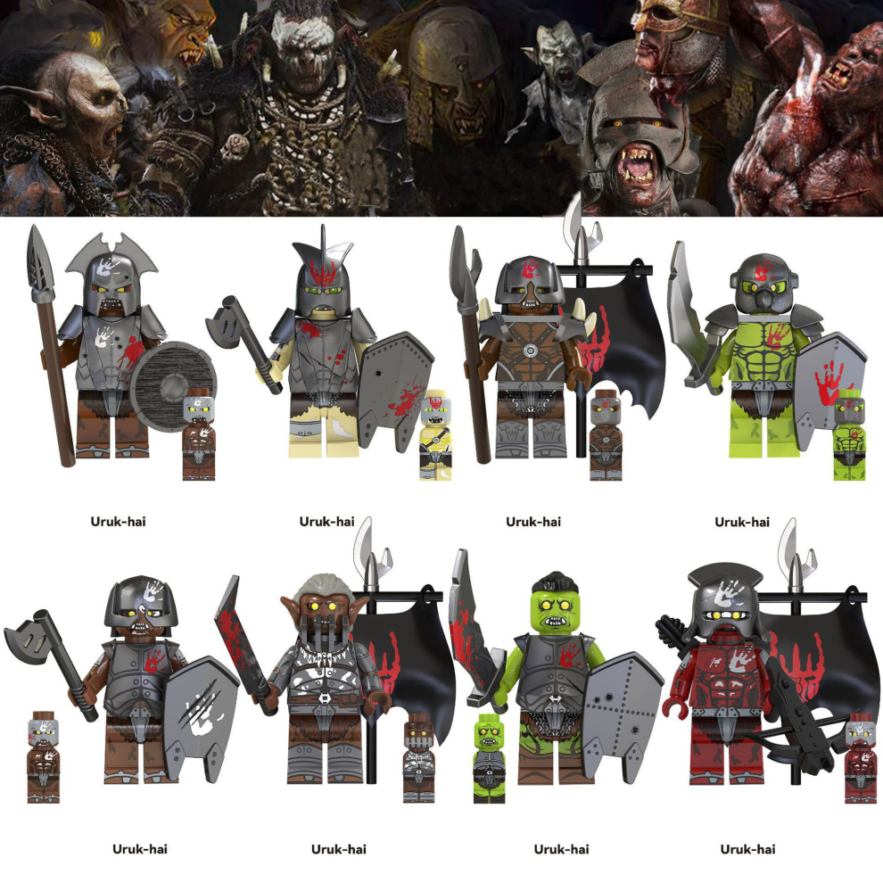 (8PCS Uruk-hai -B) 16PCS Lord of the Rings Uruk-hai Minifigures Toys Fit Lego