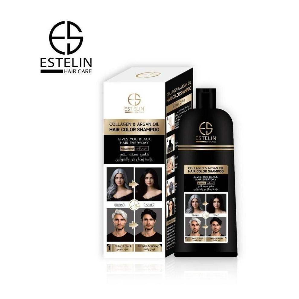 Black Estelin Collagen & Argan Oil Hair Color Shampoo Natural 400Ml