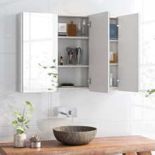 Wall-Mounted 3-Door Bathroom Mirror Cabinet Cupboard Adjustable Shelves