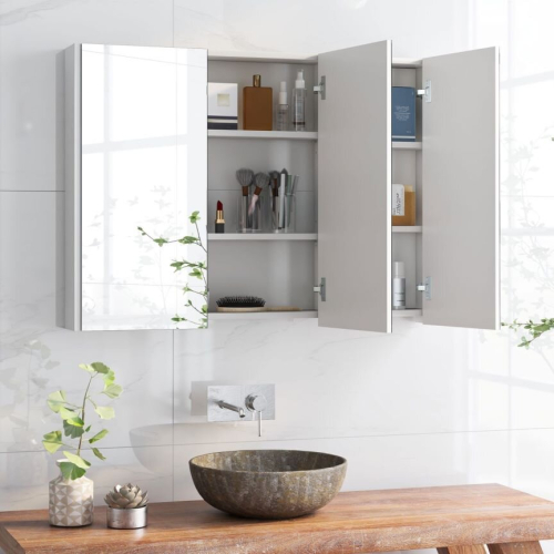 Costway Wall-Mounted 3-Door Bathroom Mirror Cabinet Cupboard Adjustable Shelves