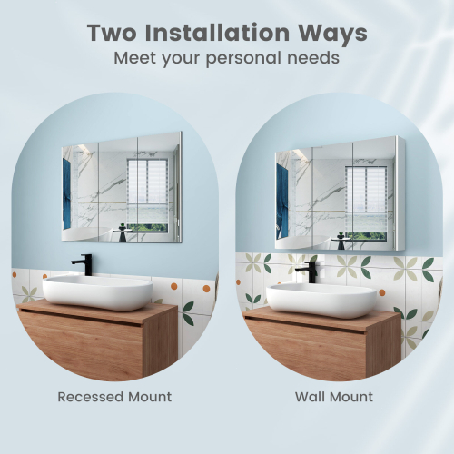 Costway Wall-Mounted 3-Door Bathroom Mirror Cabinet Cupboard Adjustable Shelves 1