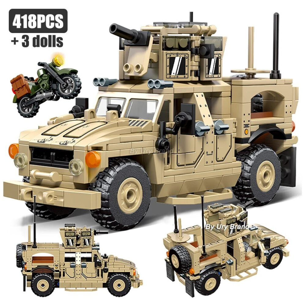 (CHINA, 418PCS Without Box) City WW2 All Terrain Car Model Building Blocks Set Army Military Weapon Vehicle Fighter Figures Bricks Toys For Children G