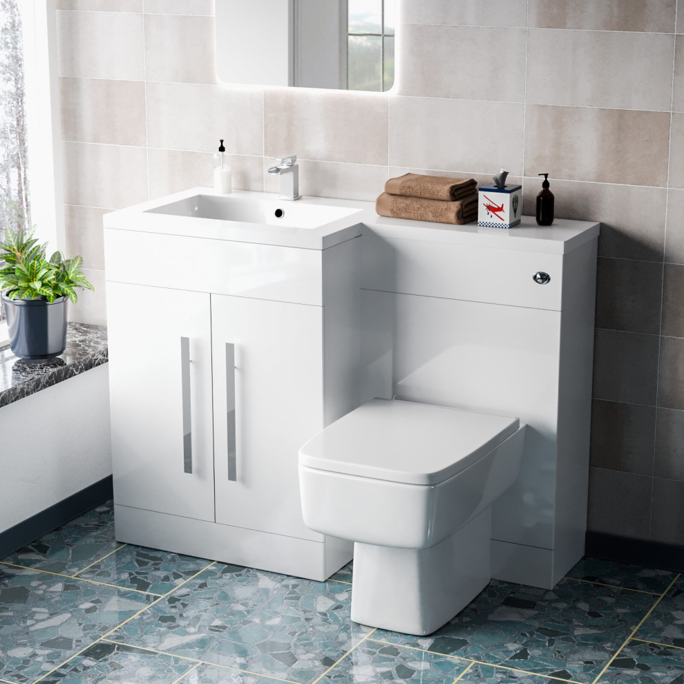 Aric 1100mm LH Freestanding White Basin Vanity Unit with WC Unit & BTW Toilet