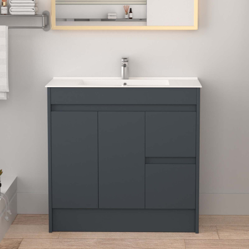 900mm Bathroom Vanity Unit & Ceramic Basin Freestading Cabinet Grey