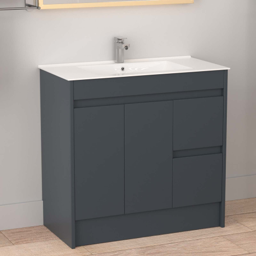 900mm Bathroom Vanity Unit & Ceramic Basin Freestading Cabinet Grey 1