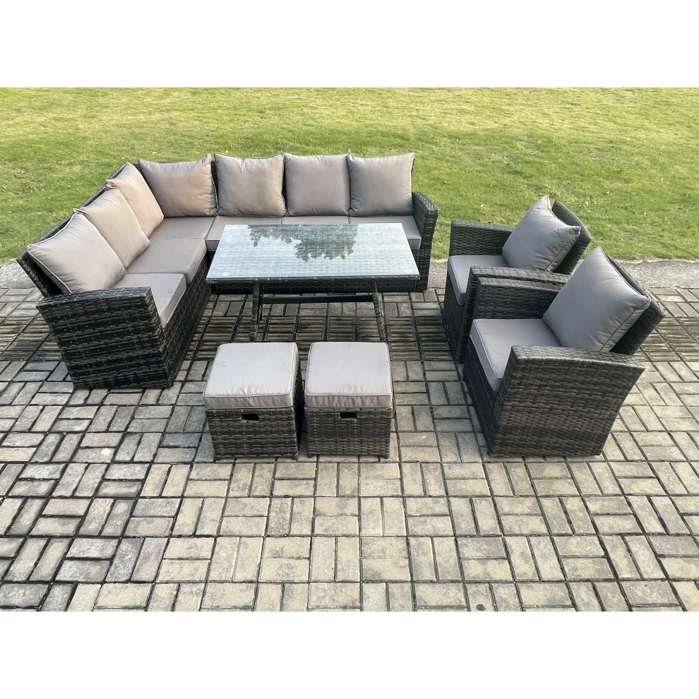 Fimous High Back Outdoor Garden Furniture Set Rattan Corner Sofa Dining Table Set With Armchairs Left Corner