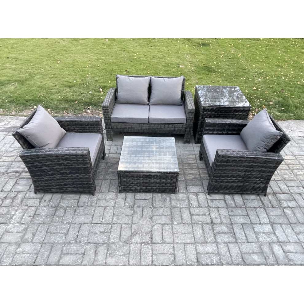 Fimous Outdoor Lounge Sofa Set Wicker PE Rattan Garden Furniture Set with Armchair Squar Coffee Table