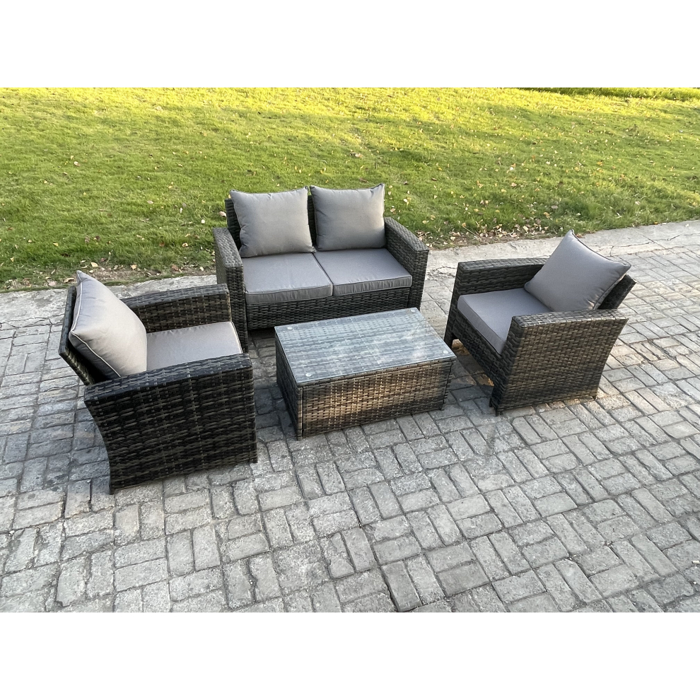 Fimous Outdoor Lounge Sofa Set Wicker PE Rattan Garden Furniture Set with Coffee Table