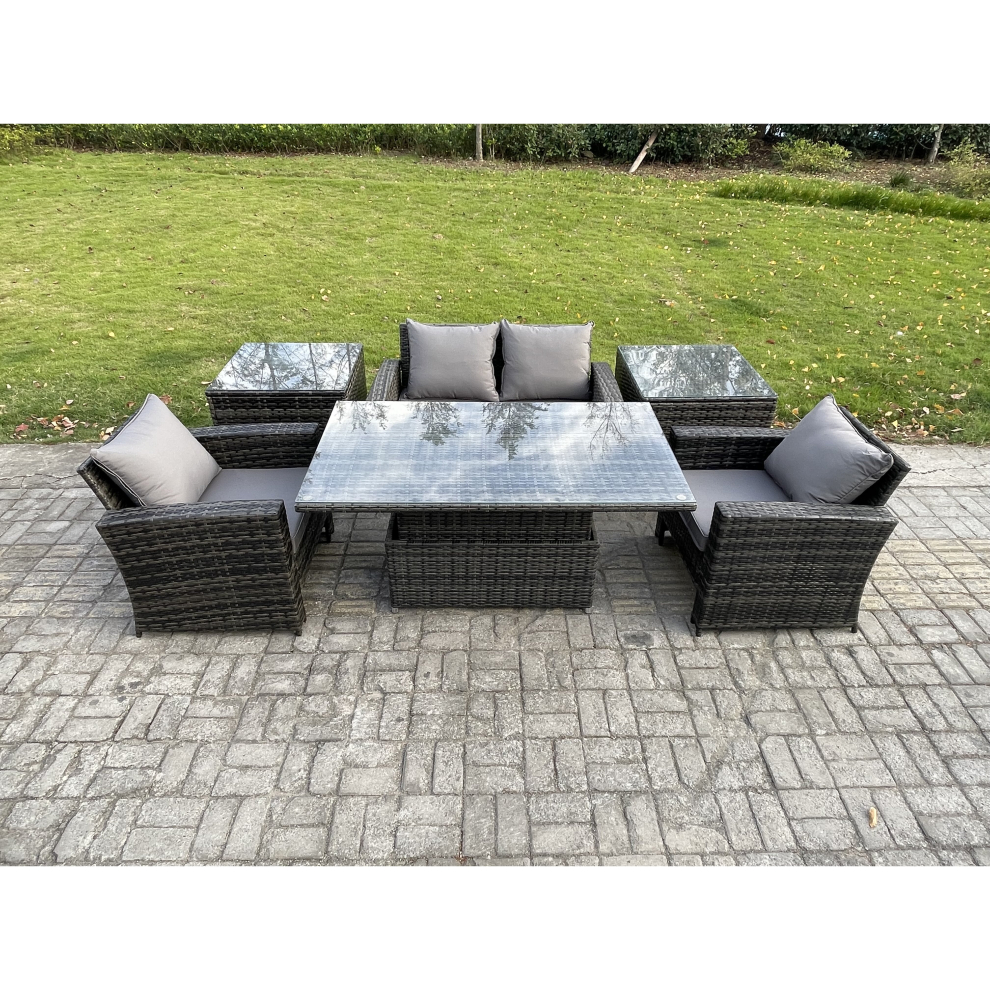 Fimous Outdoor Garden Dining Sets 4 Seater Rattan Patio Furniture Sofa Set with Rising Lifting Table