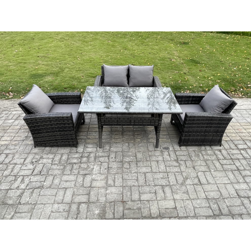 Fimous Wicker Outdoor Garden Furniture Set Patio Furniture Rattan Rectangular Dining Table Lounge Sofa